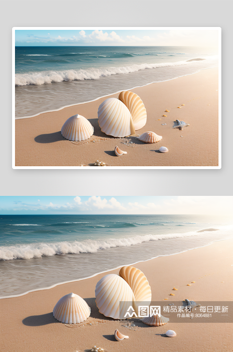 静谧海滩海贝壳创作素材