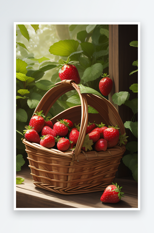 青叶中的红宝石草莓
