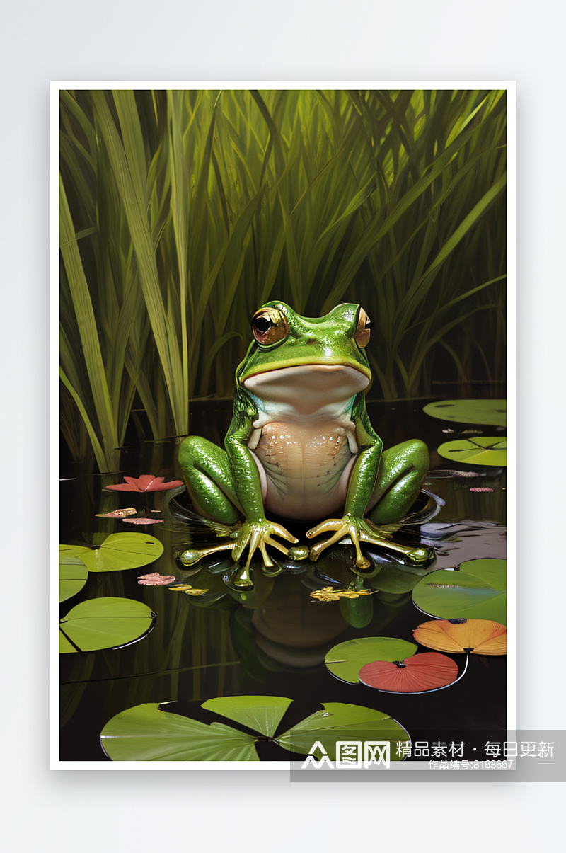 青蛙与荷花的和谐画面素材