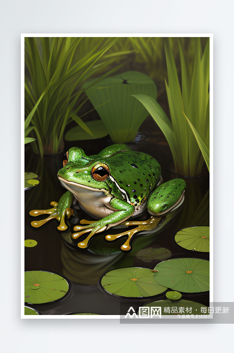 青蛙与荷花的和谐画面素材