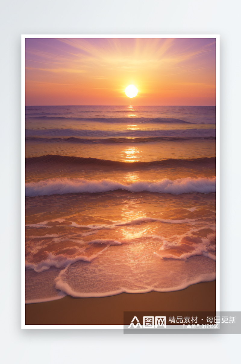 浪漫夕阳照耀的沙滩素材