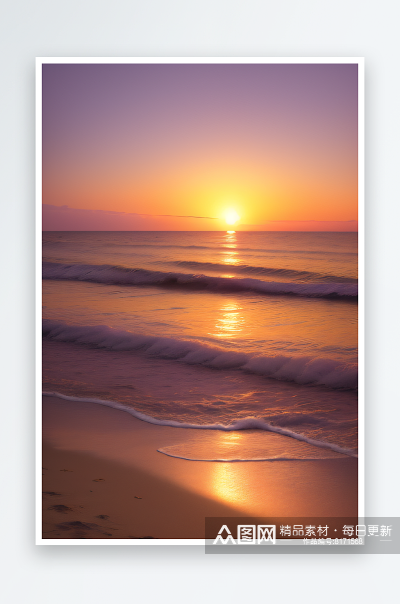 浪漫夕阳照耀的沙滩素材