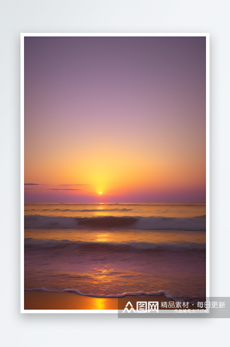 夕阳映照海滩的幻景素材
