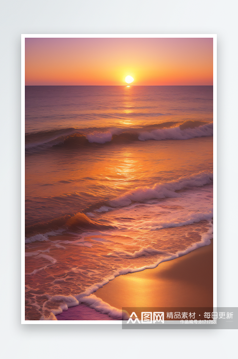 夕阳映照海滩的幻景素材