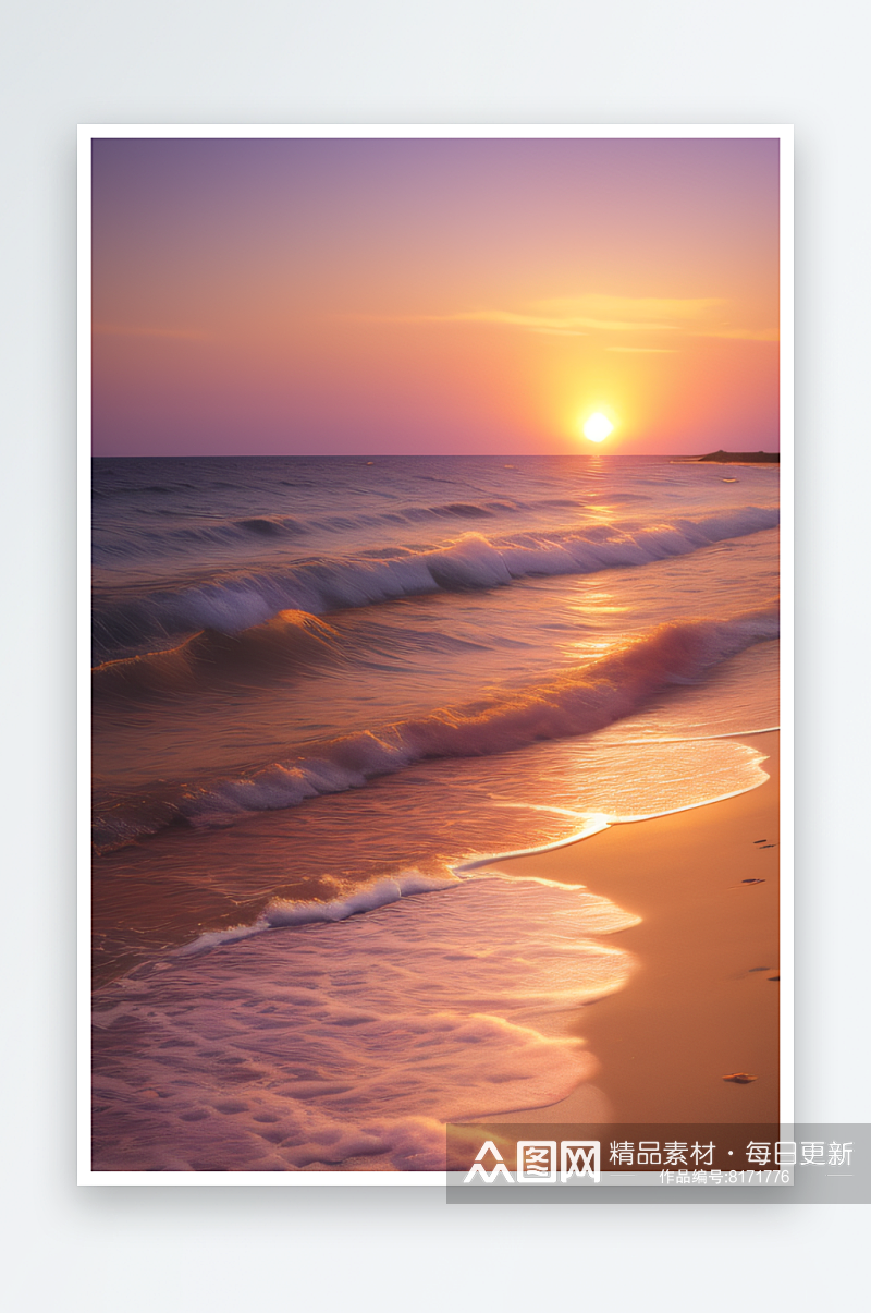 海滩上的夕阳美丽瞬间素材