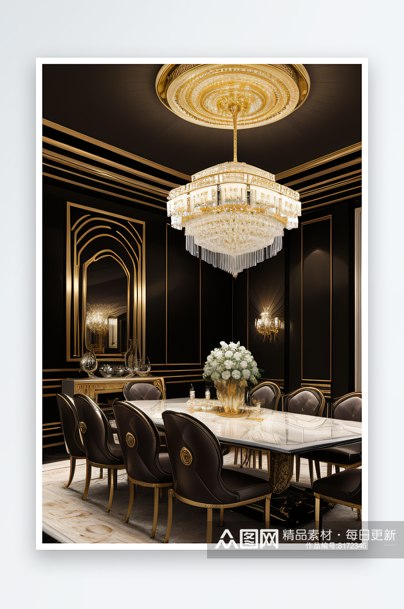 黄金光辉高级餐厅的璀璨吊灯素材