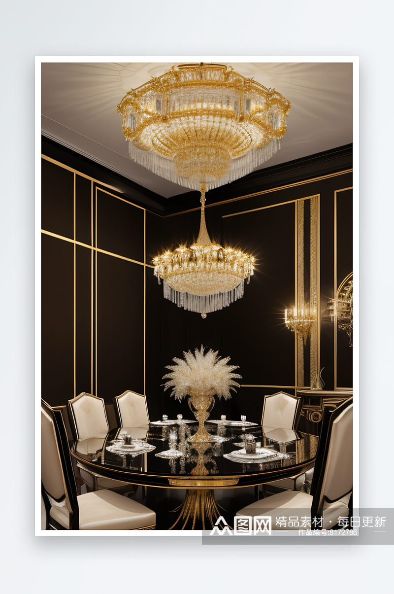 黄金与水晶的餐厅吊灯素材