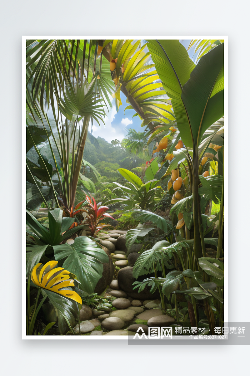 热带风情香蕉树下的丰盈和魅力素材