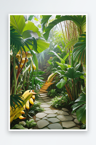 大自然的馈赠热带风景中的香蕉与岩石