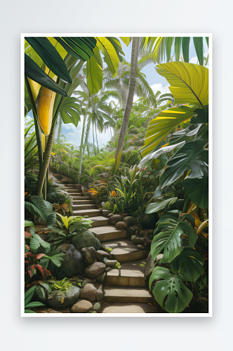 大自然的馈赠热带风景中的香蕉与岩石