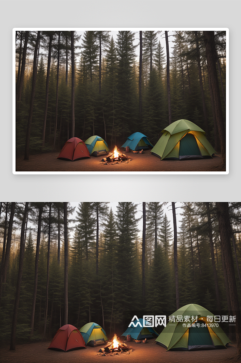 欢乐露营之旅篝火与帐篷的快乐时光素材
