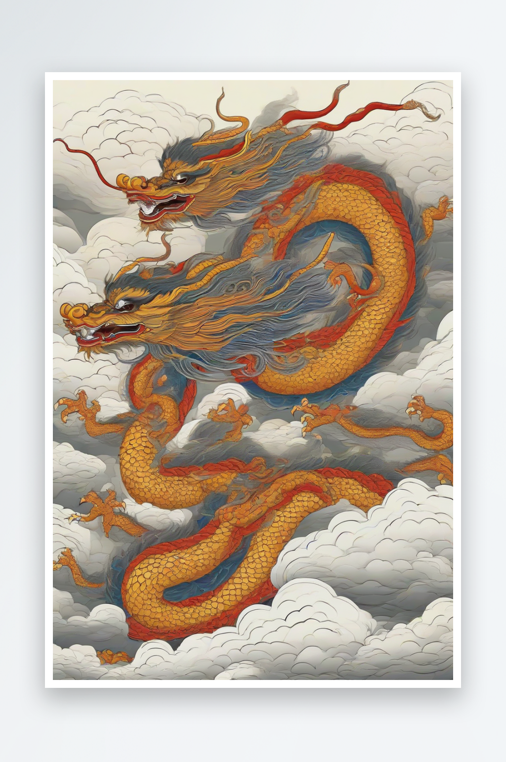 神龙翱翔于白云之间素材