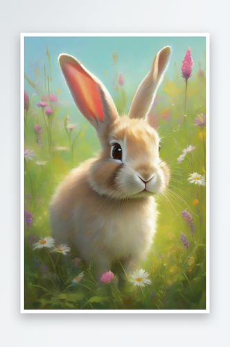 活泼可爱的兔子在草地上嬉戏