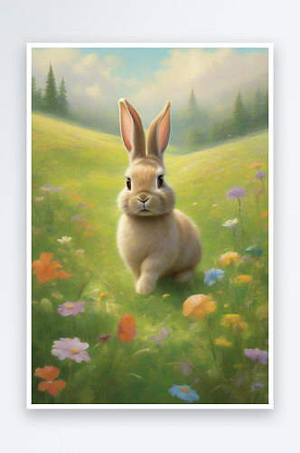 活泼可爱的兔子在草地上嬉戏