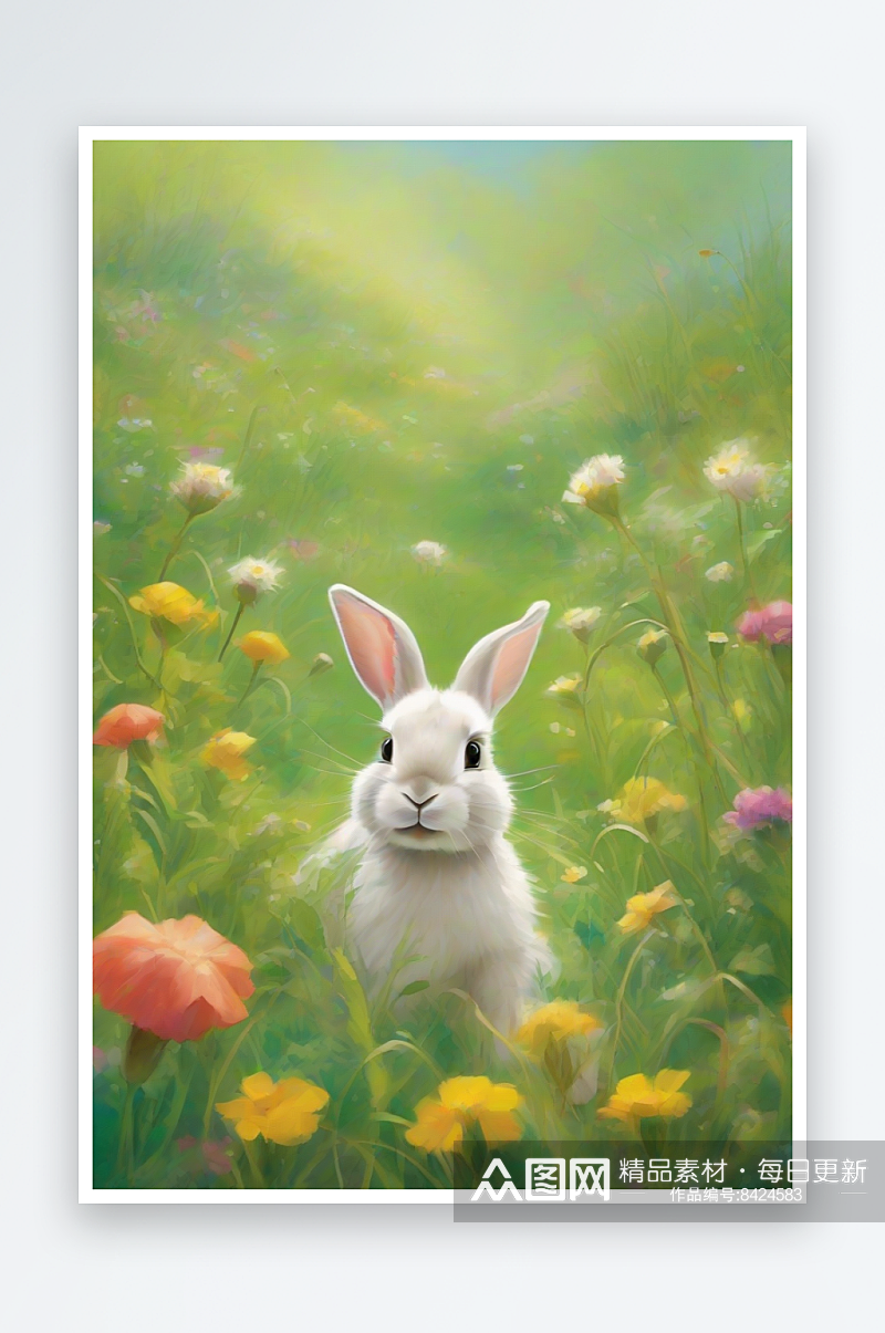 活泼可爱的兔子在草地上嬉戏素材