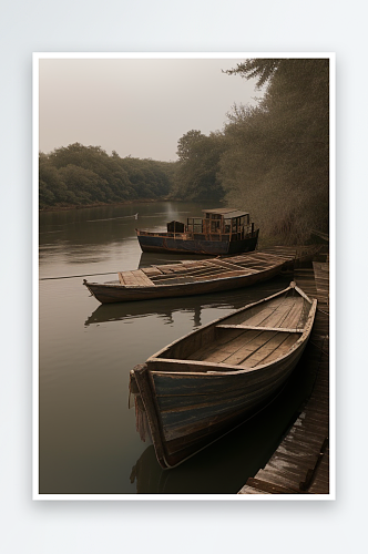 木船漂流宁静与怀旧的画面