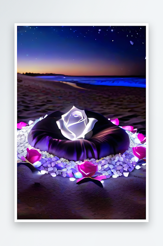 星光浪漫夜幕中闪耀的沙滩景象