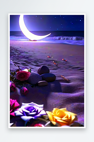星光浪漫夜幕中闪耀的沙滩景象