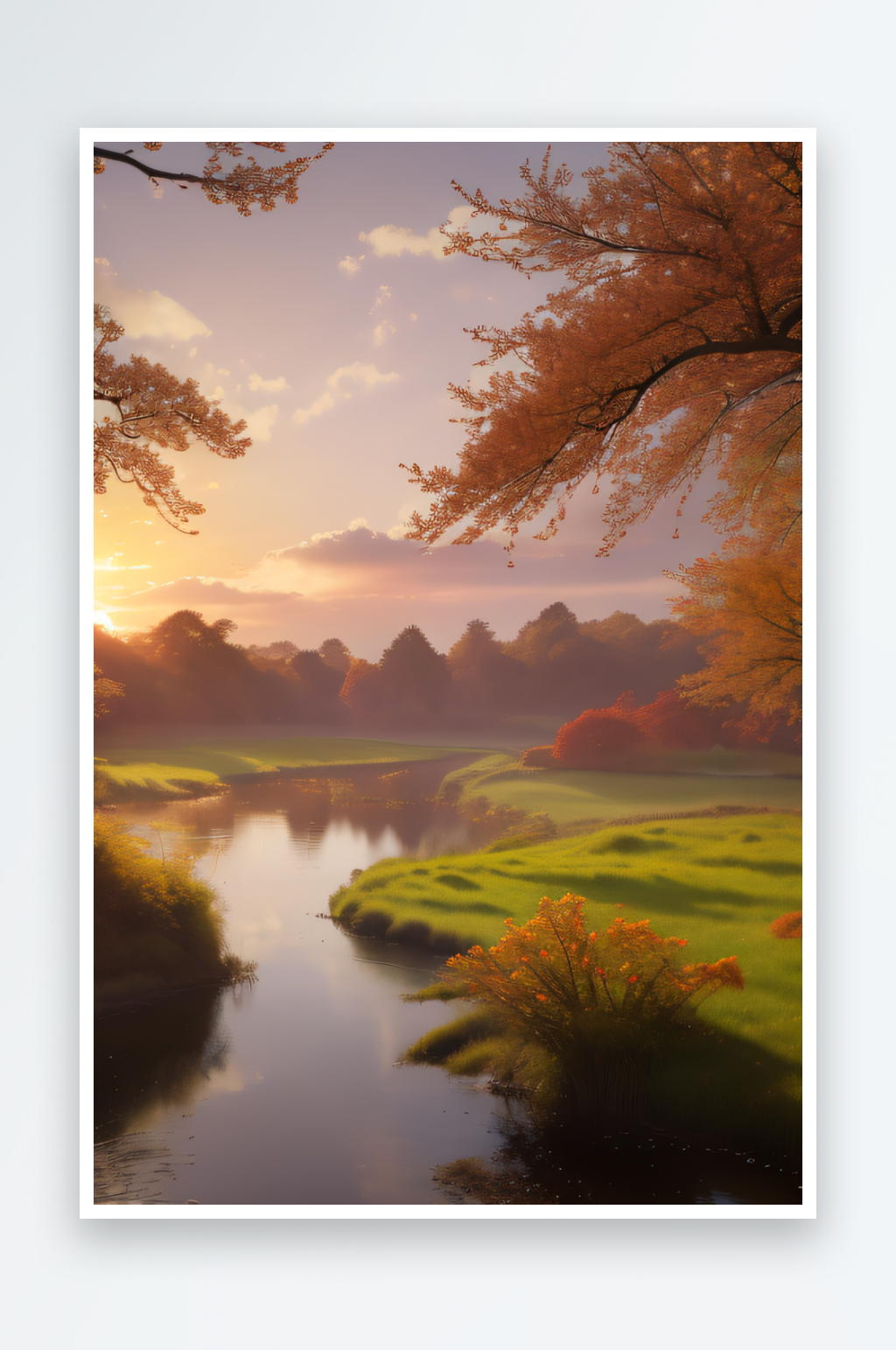 湖泊的远景秋天的晨光素材