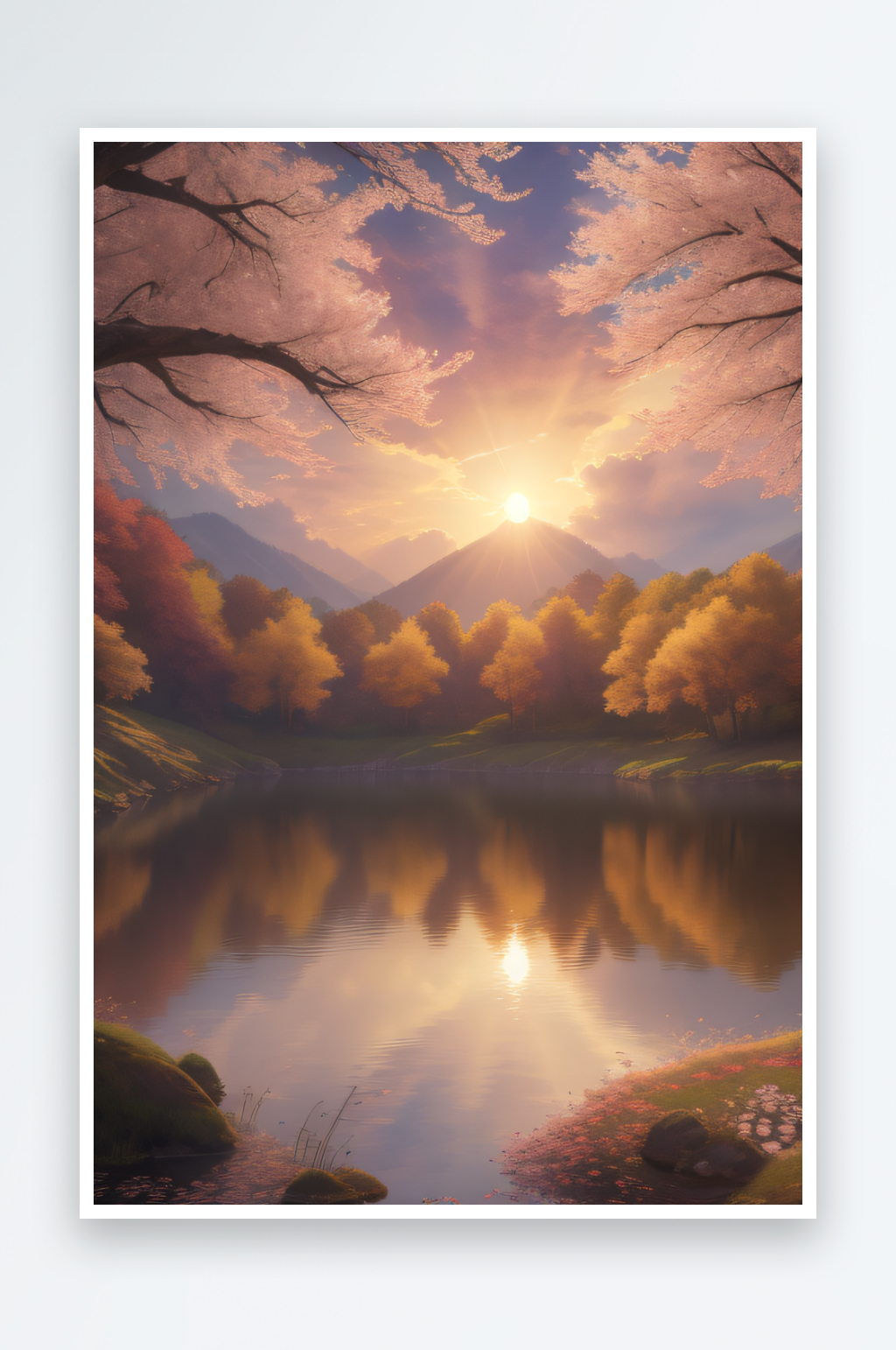芦苇与晨光秋天的湖泊远景素材