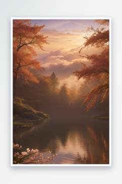 秋天的幻想湖泊远景图案