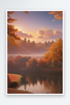 秋天的幻想湖泊远景图案