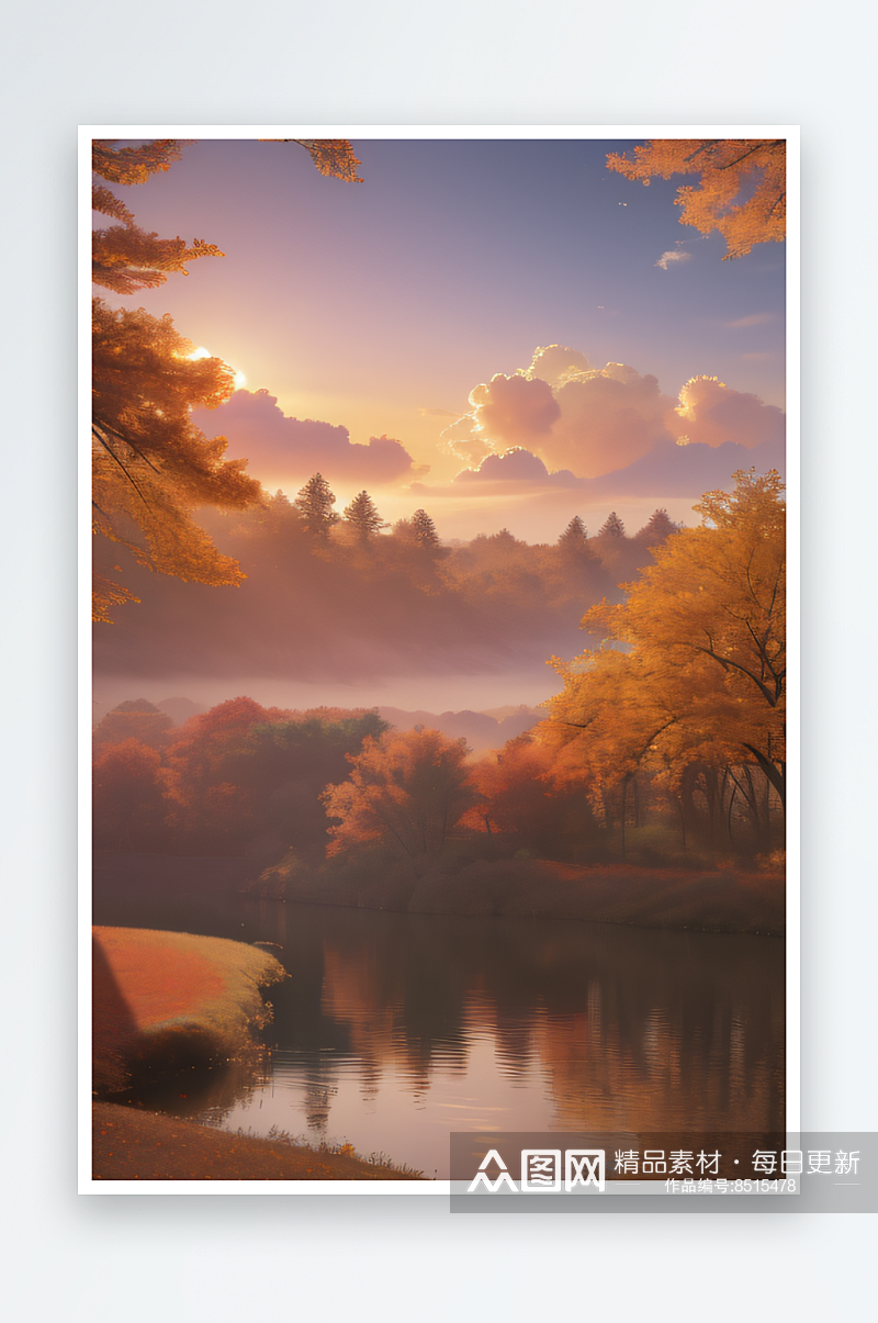 秋天的幻想湖泊远景图案素材