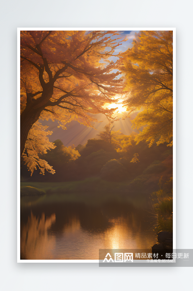 秋天的幻想湖泊远景图案素材