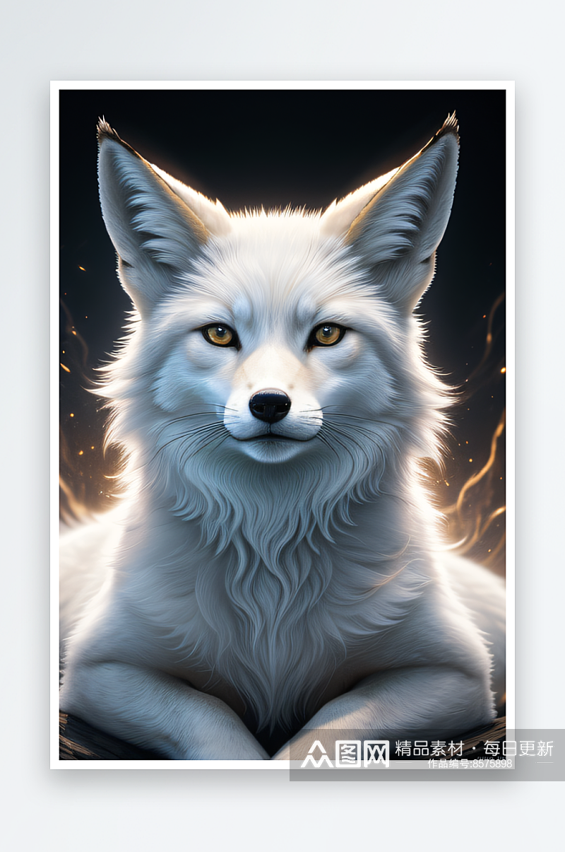 惊艳肖像白色九尾狐的迷人美丽素材
