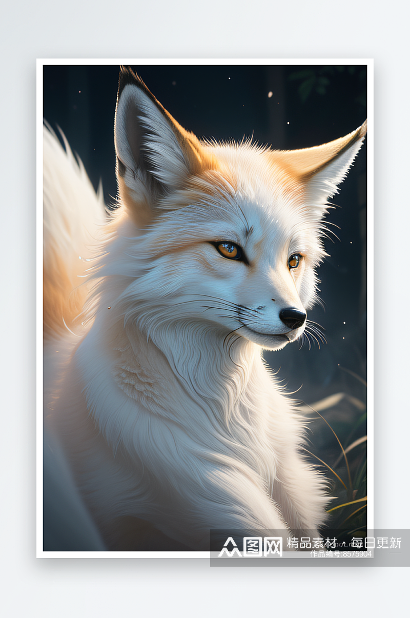 惊艳肖像白色九尾狐的迷人美丽素材