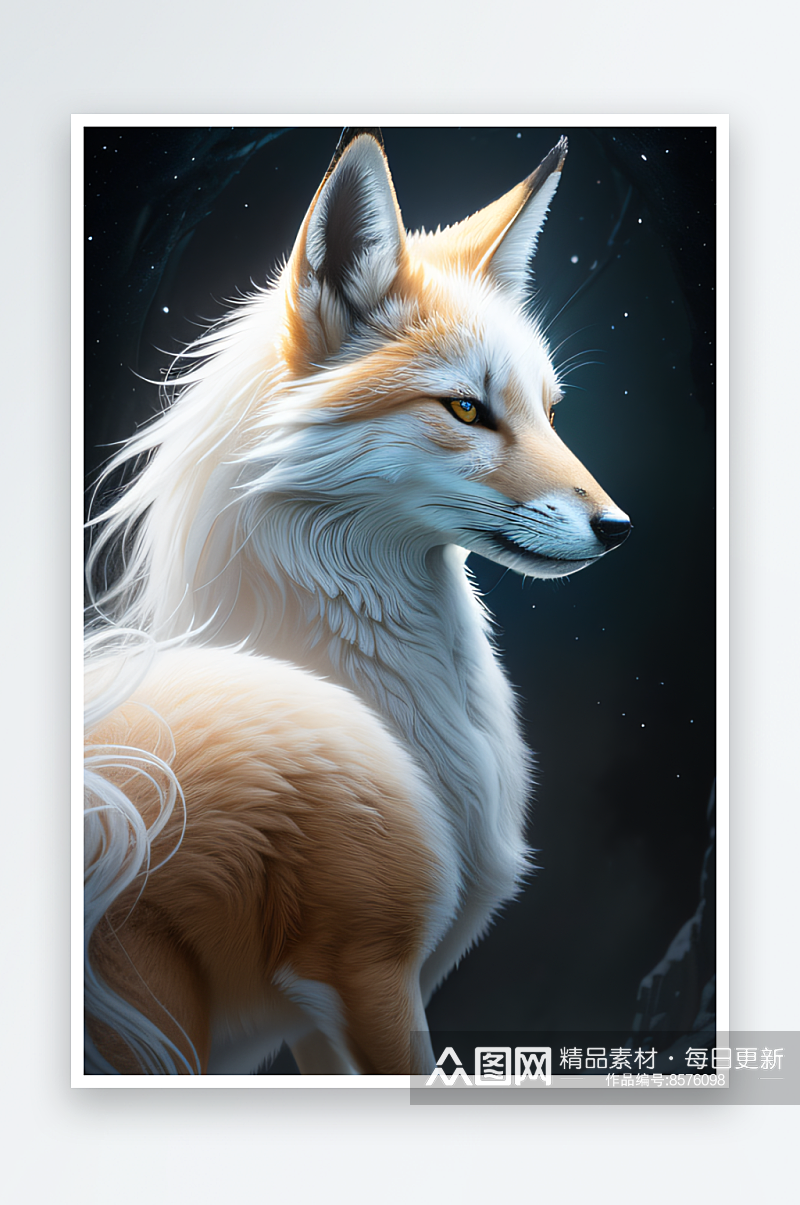 灯光璀璨白九尾狐肖像的视觉魔力素材