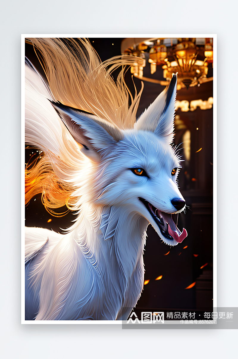 华丽之美白色九尾狐肖像的精美描绘素材