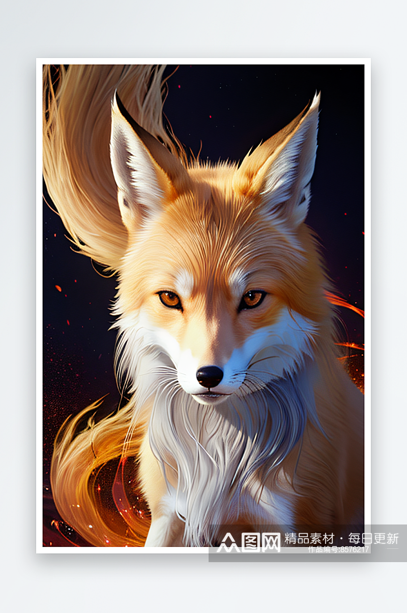 华丽之美白色九尾狐肖像的精美描绘素材