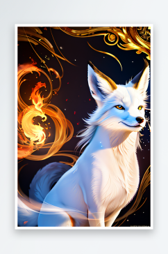 华丽之美白色九尾狐肖像的精美描绘