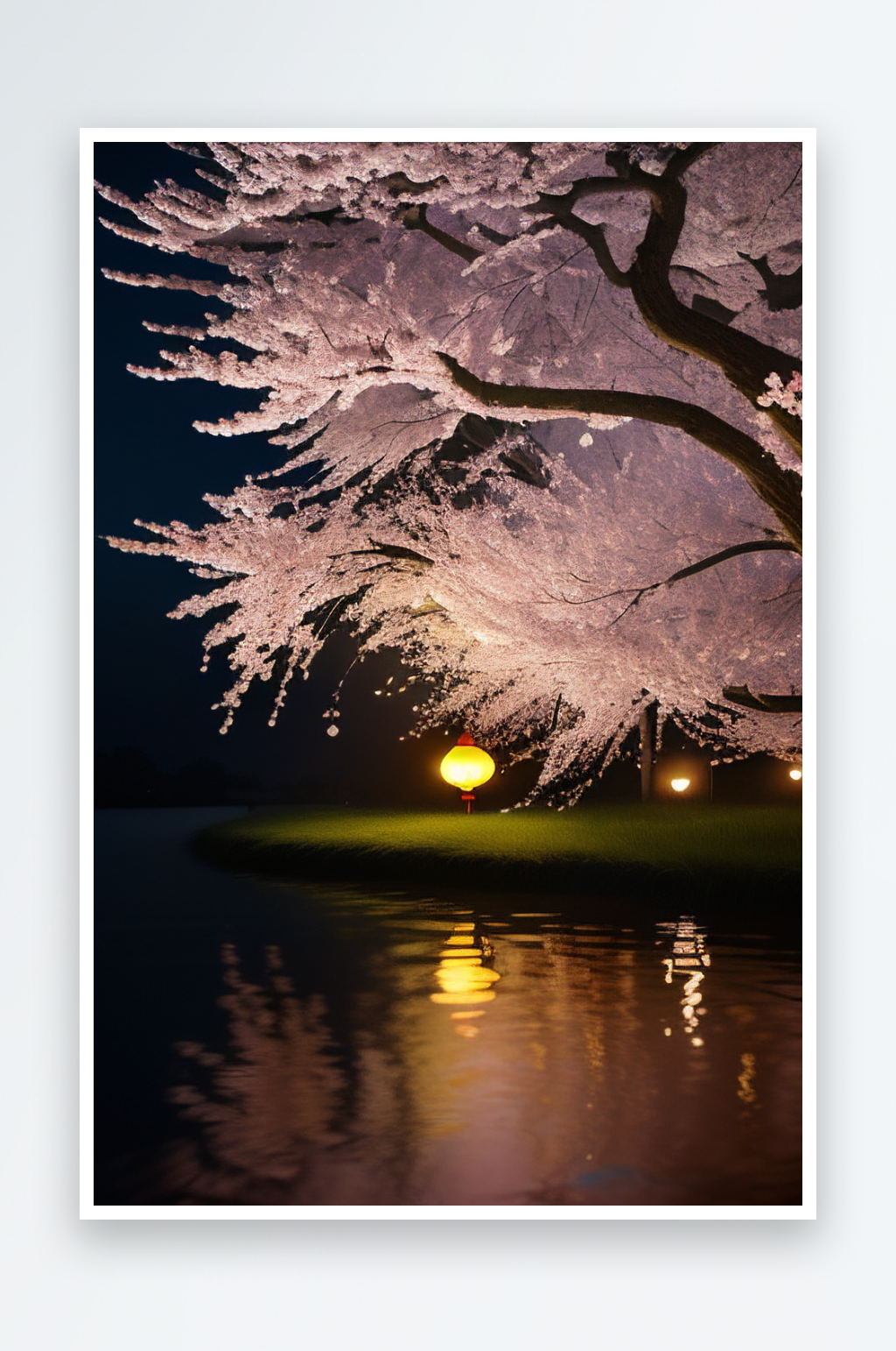 浪漫之夜樱花与圆月素材