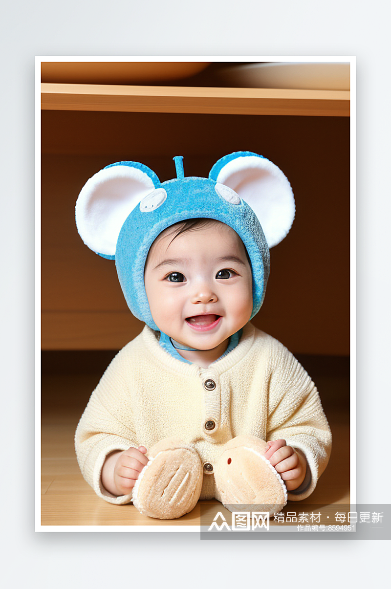 可爱的机器鼠宝宝大眼睛微笑充满喜悦素材