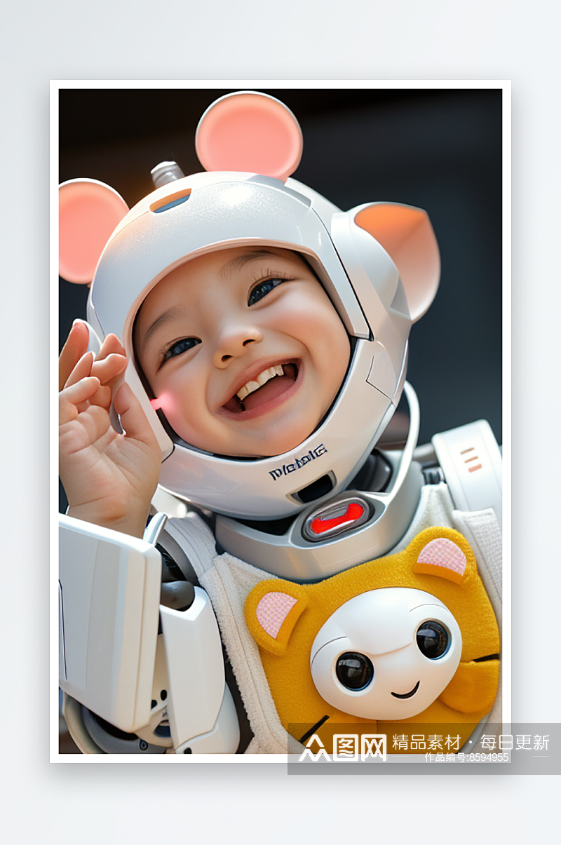 可爱的机器鼠宝宝大眼睛微笑充满喜悦素材