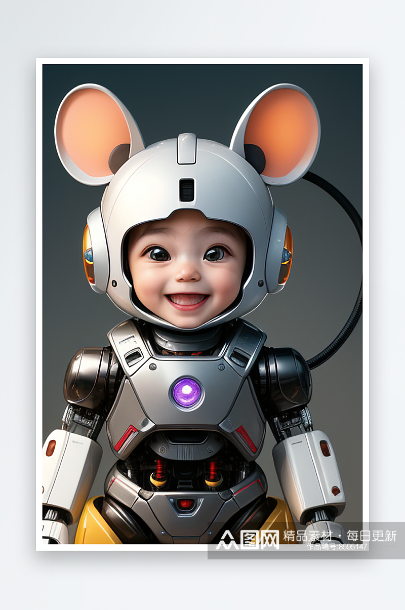 微笑的机器鼠宝宝充满快乐素材