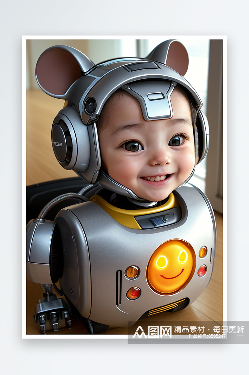 机器鼠宝宝的快乐时刻可爱的大眼睛素材