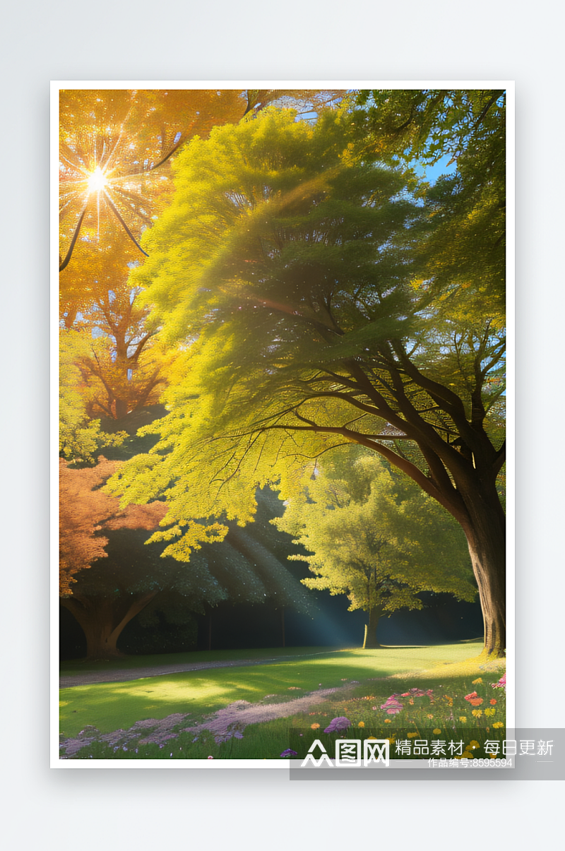 秋日枫叶与阳光营造出令人陶醉的景观素材