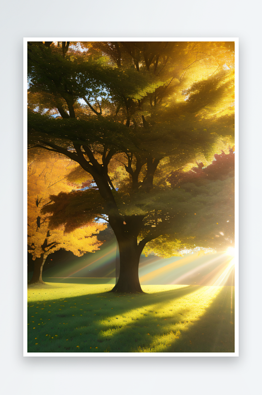 金秋时节大树携着树叶的美丽散发着光彩