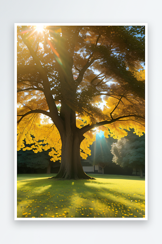 金秋时节大树携着树叶的美丽散发着光彩