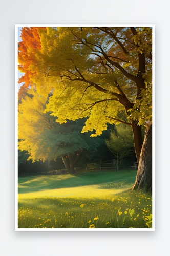 绚烂秋日大树低垂的枝干营造出梦幻的氛围