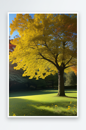 美丽如画的秋日景色大树与树叶的完美融合