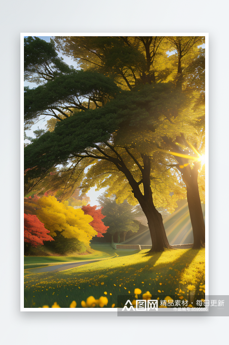 美丽如画的秋日景色大树与树叶的完美融合素材
