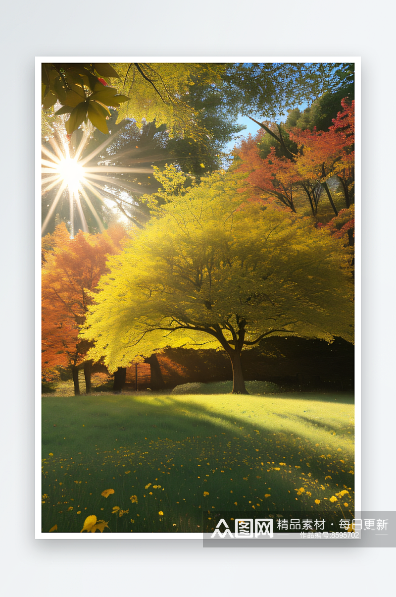 秋日落叶大树枝干下的奇妙景观素材