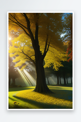 秋日枫叶与阳光的交融营造出梦幻般的美景