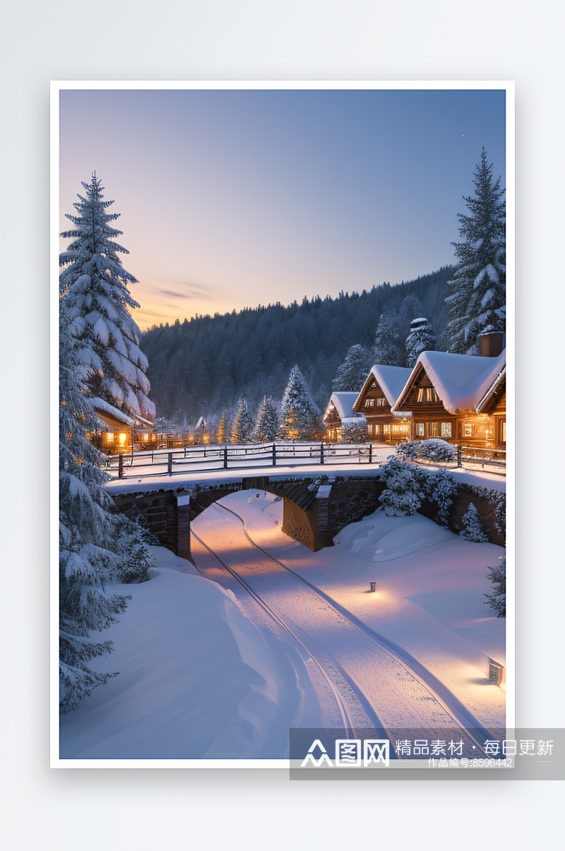 雪域中的瑞士小镇魅力素材