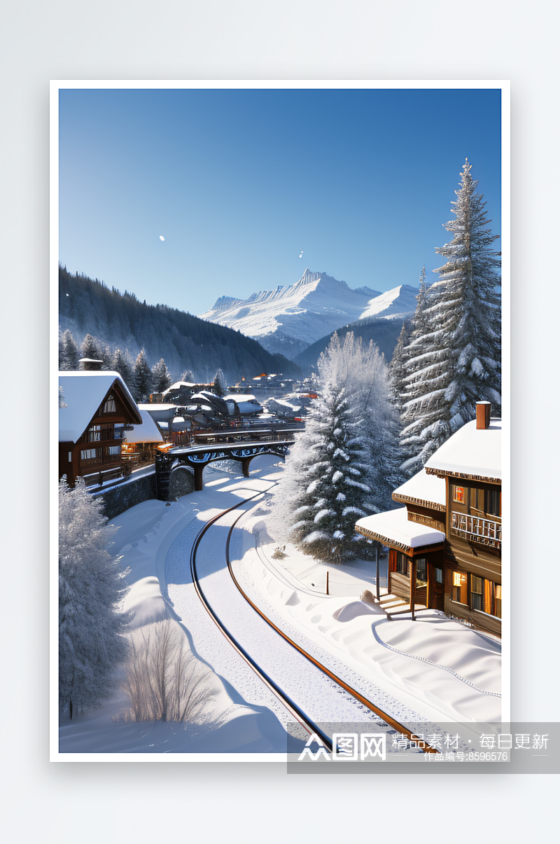 雪景下的瑞士小镇美景素材