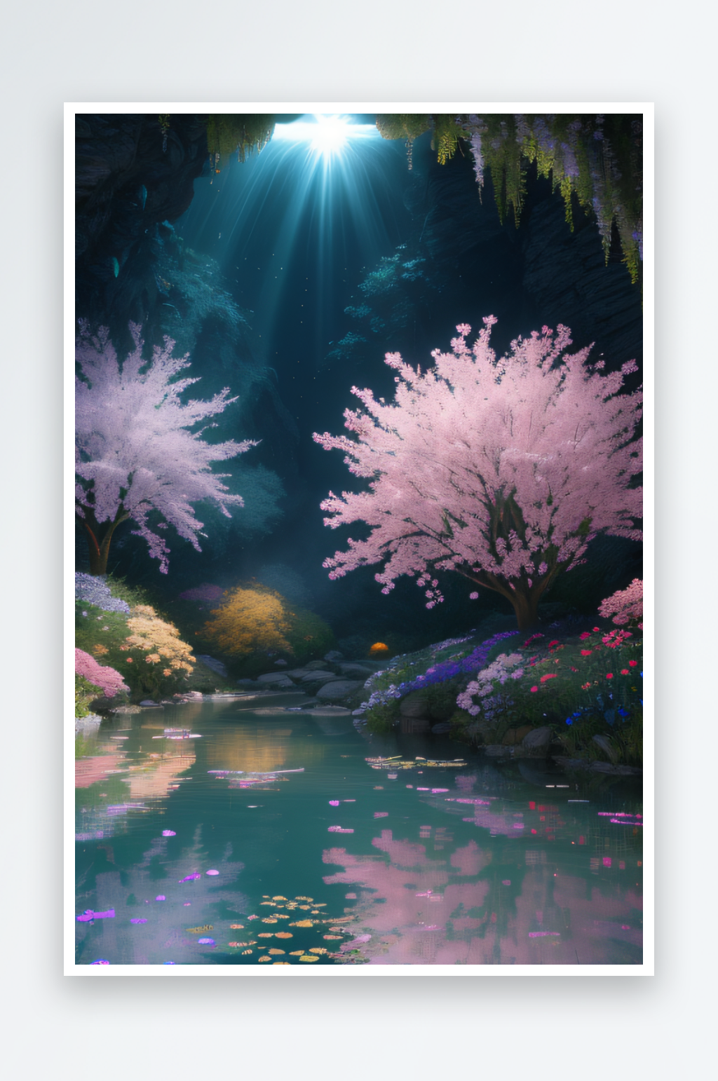 水流湍急中的花开美景绚丽壮观素材